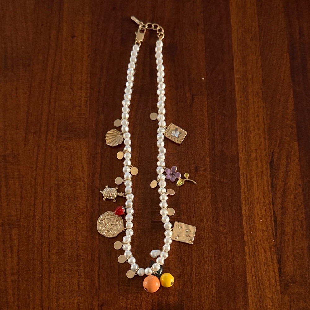 Zara White Pearl and Gold Charm Necklace
